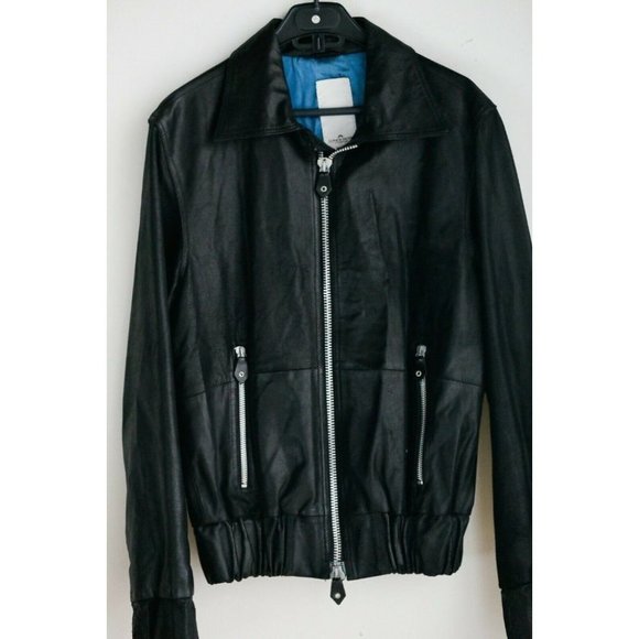 J.Lindeberg Men's Black Leather Classic Jacket w Chunky Zippers L - Picture 2 of 9